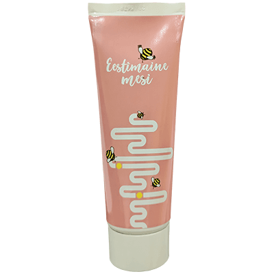 105 g honey tube with a pink bee-themed example label